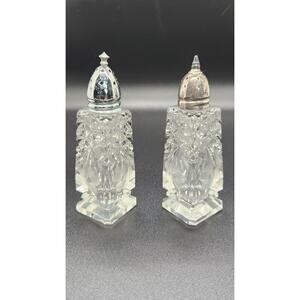 Sterling Silver & Crystal Salt and Pepper Shakers Etched Flowers